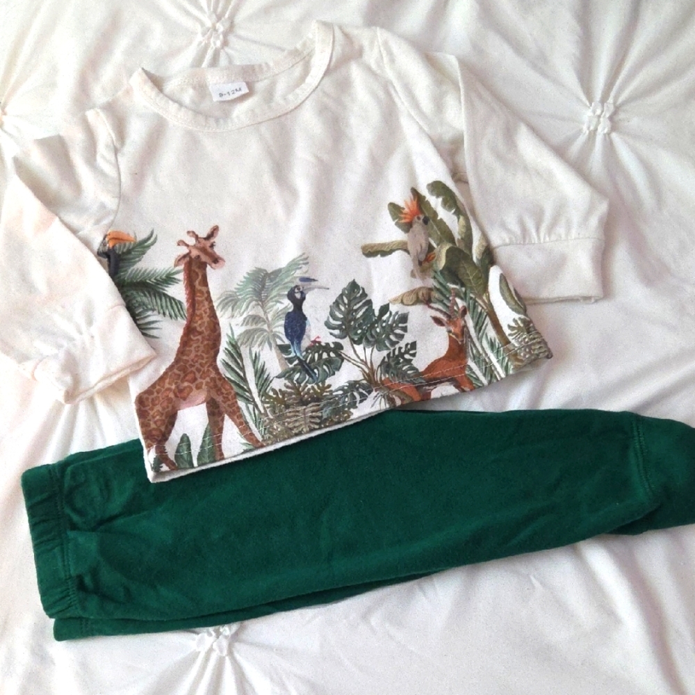 Kids Jungle Print Matching Set - Green and White